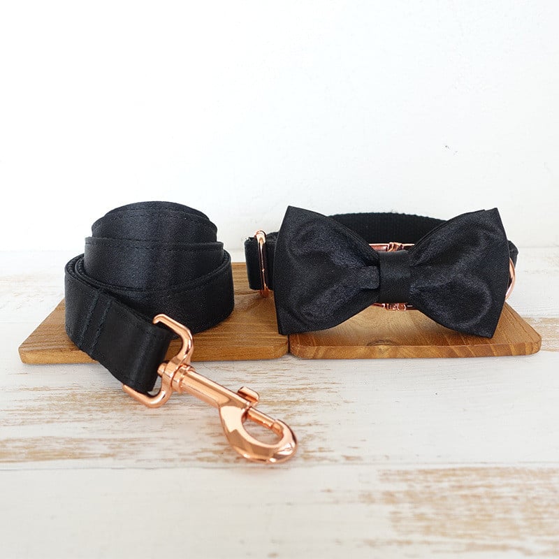 Metal Buckle Dog Collar with Bow Tie – Elegant Black Velvet for All Sizes