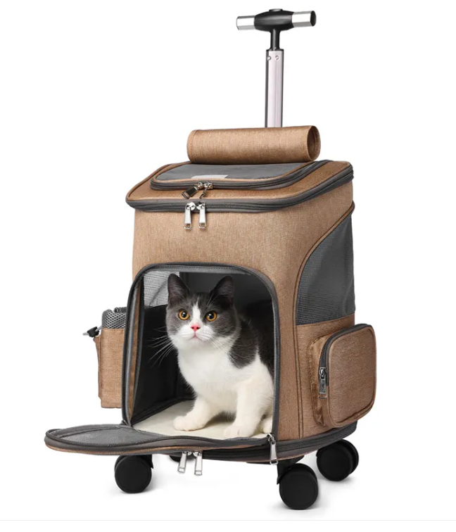 Portable Folding Pet Trolley Backpack – 2-in-1 Carrier for Cats & Dogs